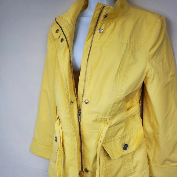 Ann Taylor Womens Yellow Rain Jacket Waist Tie Casual Size L - Picture 4 of 12